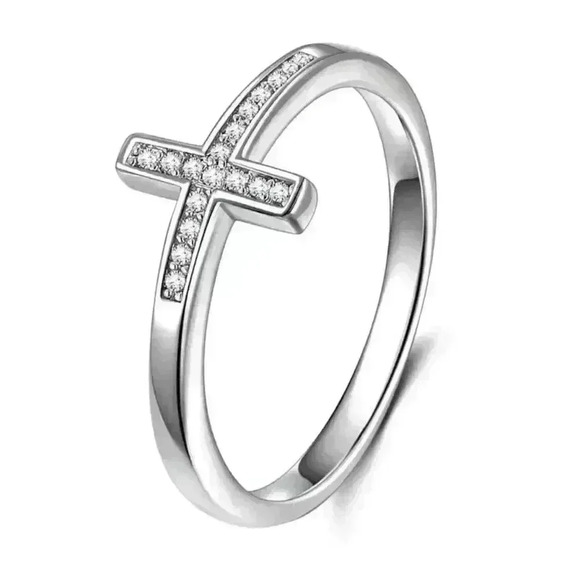 🌸925 Silver Plated Dainty Cross Shaped Classy Ring, GPMB1515 - Picture 4 of 4